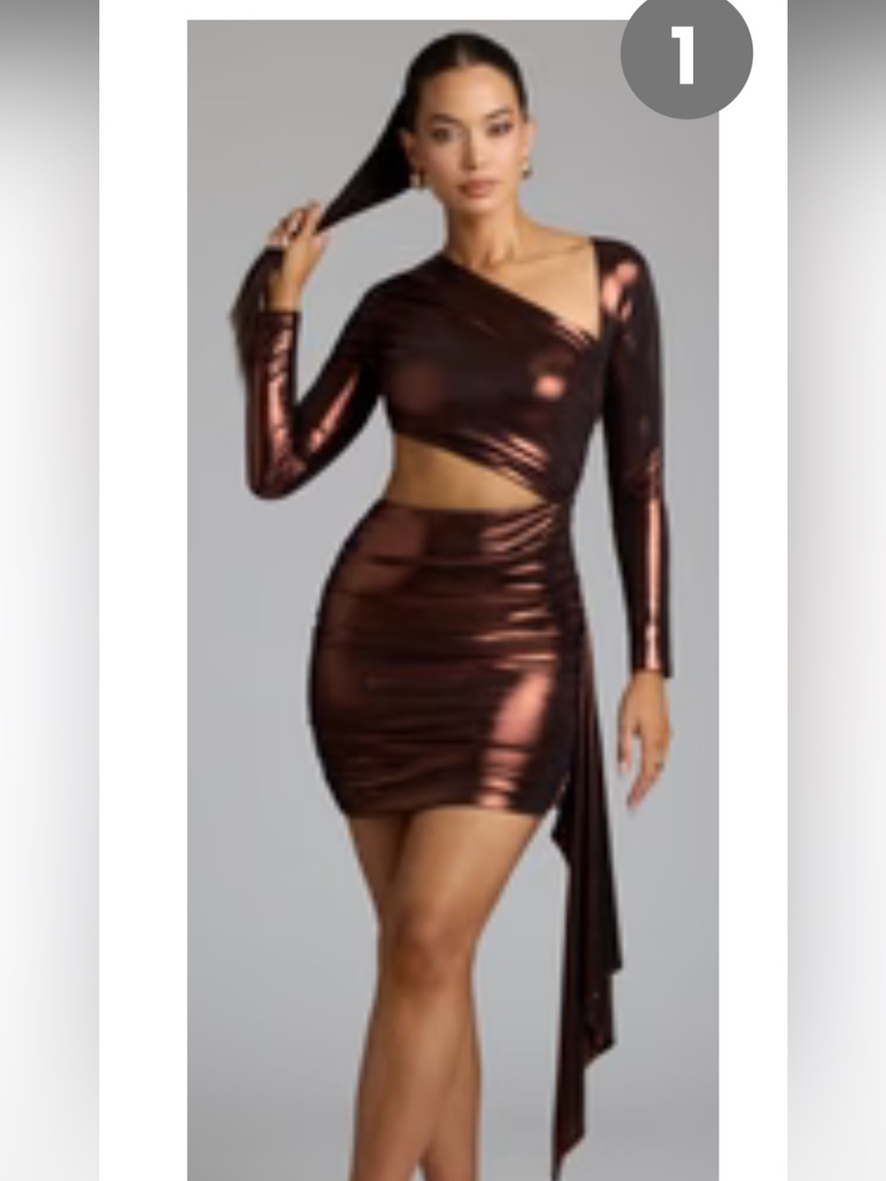 Oh Polly Metallic Copper One-Shoulder Cutout Mini